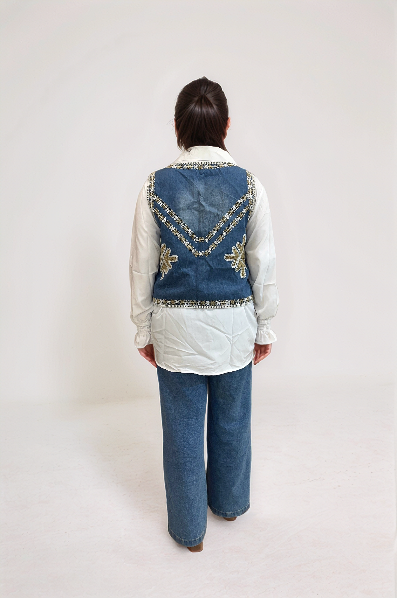Embroidered Denim Fusion Vest