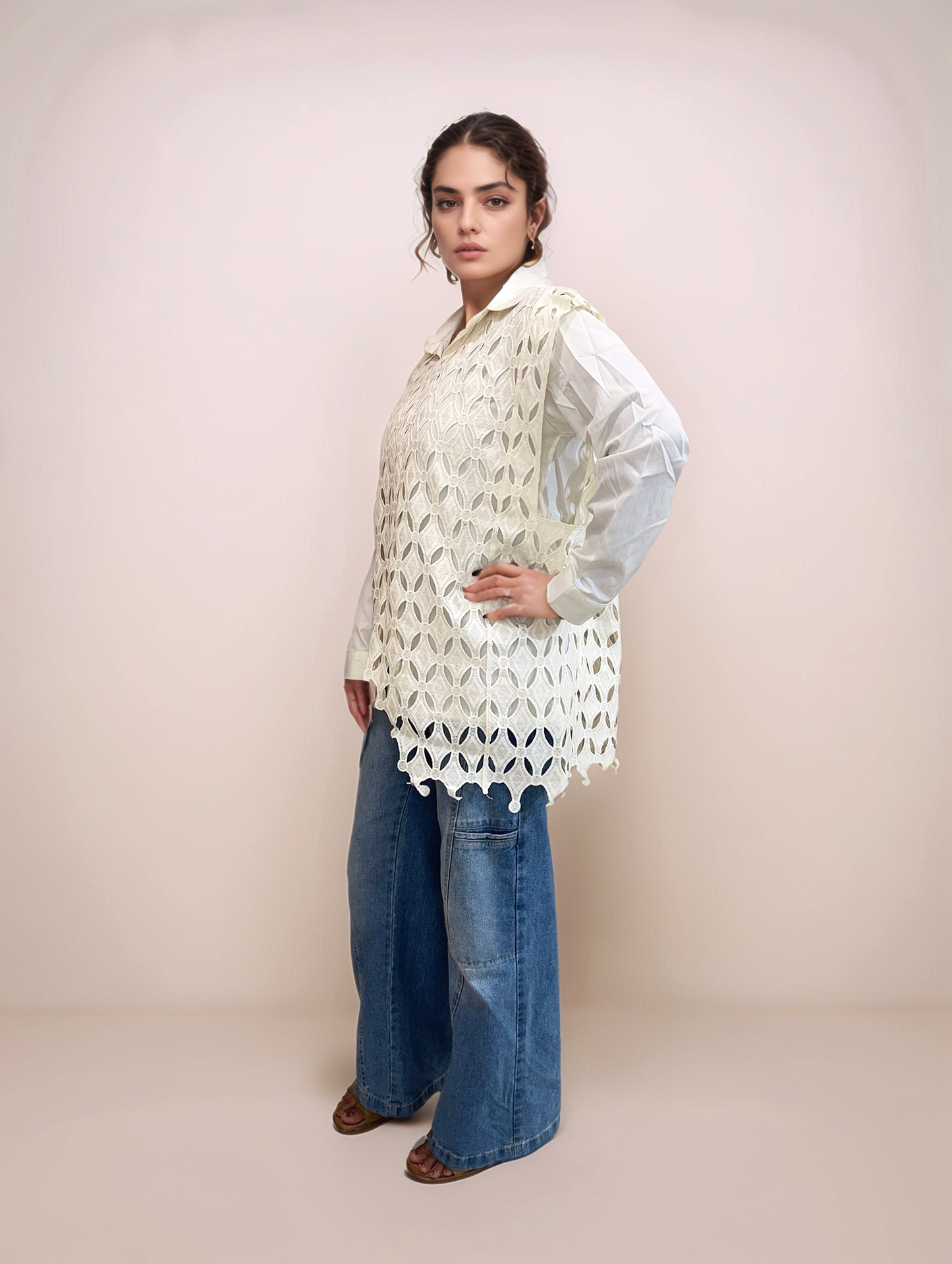 Ivory Lace Overlay Shirt