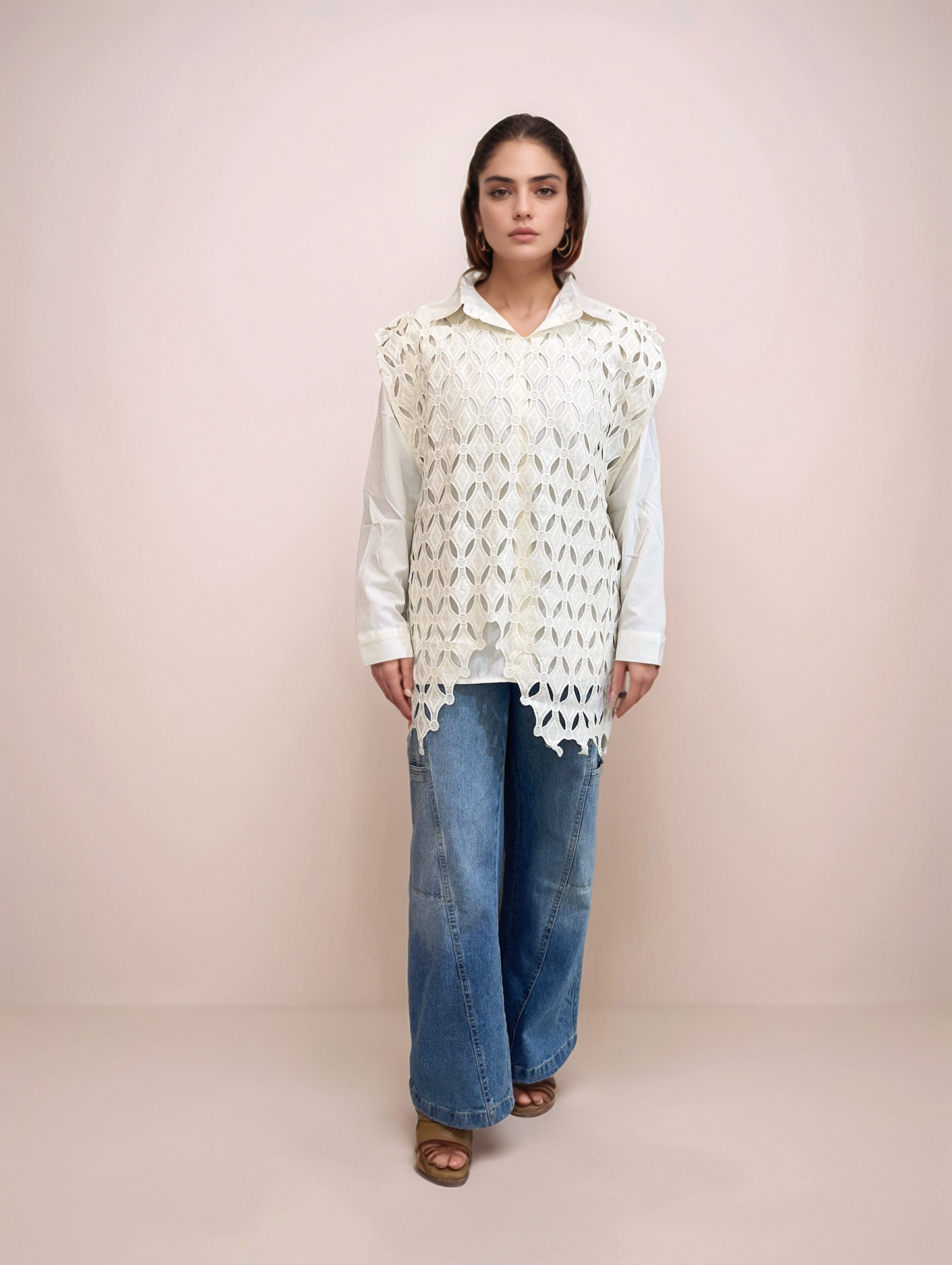 Ivory Lace Overlay Shirt