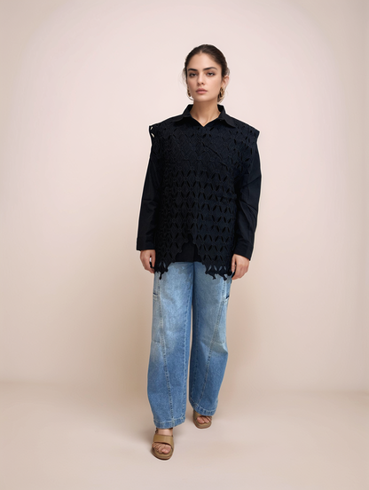 Midnight Lace Overlay Shirt