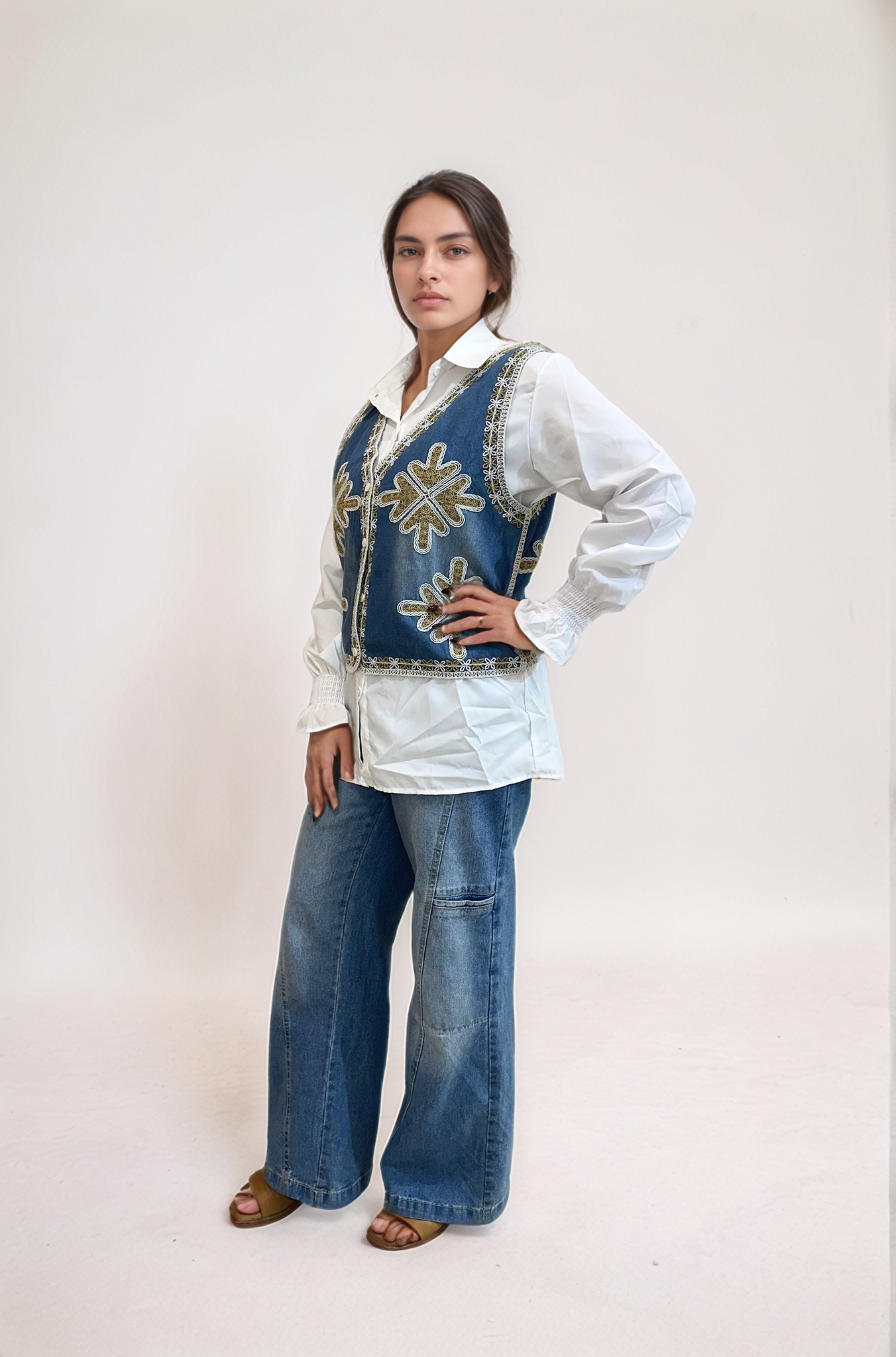 Embroidered Denim Fusion Vest