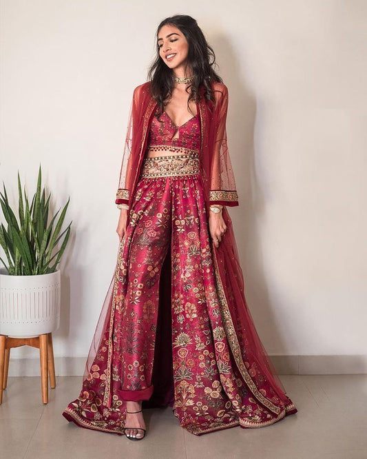 Ziya Anarkali Dress – Crimson Bloom